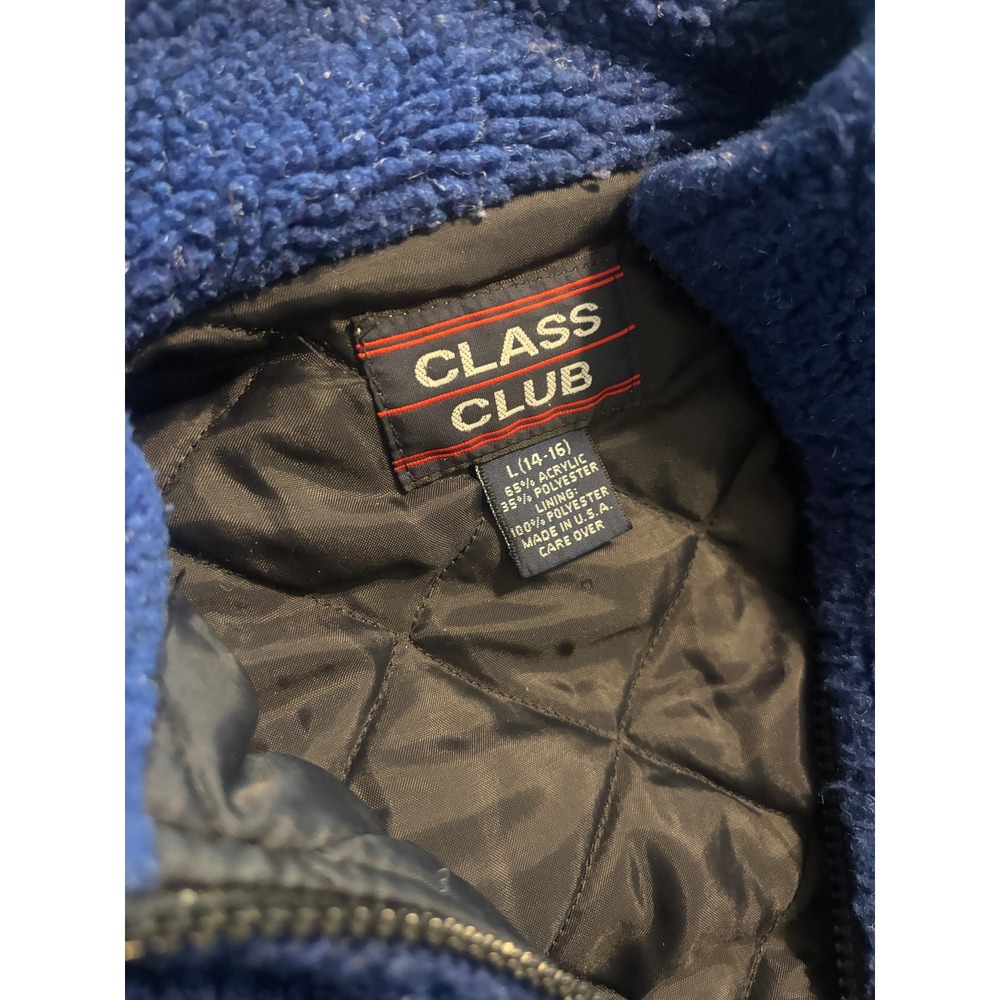 Class Club Vintage Blue Sherpa Fleece Full Zip Jacket Striped Boys L 14-16 - Picture 5 of 6